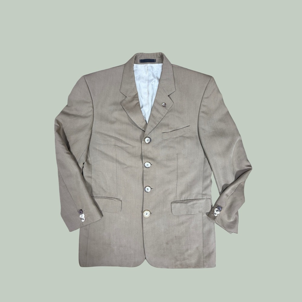 Vintage Yves Saint Laurent‎ Blazer Mens Tan Four Button Tailored Sport Coat